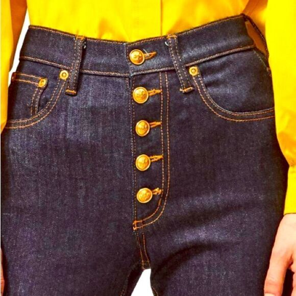 Tory BURCH High Waisted Button Fly Crop Jeans Size 24 Like New Gold Hardware - Picture 5 of 13